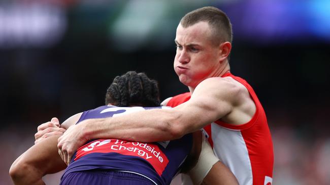 Sydney's Chad Warner during the Sydney Swans v Fremantle Round 16 AFL match at the SCG on June 29, 2024.. Photo by Brett Costello(Image Supplied for Editorial Use only - **NO ON SALES** - Â©Brett Costello )