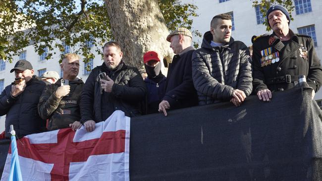 Counterprotesters outside the cenotaph for the Armistice Day remembrance service on November 11. Picture: Getty