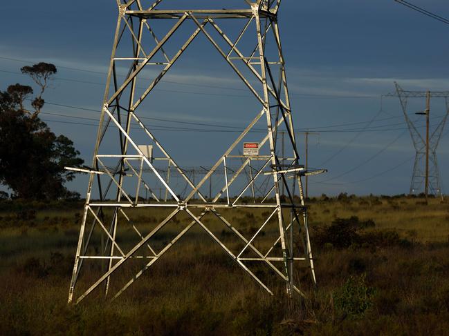 THE AUSTRALIAN. Transmission power lines near the Stubbo solar farm development. Residents of Mudgee and surrounds have concerns about a number of developments that are part of the Central-West Orana renewable energy zone. 09/02/2024. Picture by Max Mason-Hubers