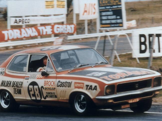 Peter Brock roars to victory at Bathurst in 1972 with his Torana XU-1. Picture: News Corp Australia