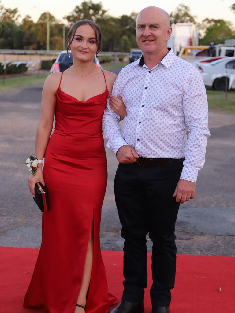 Olivia Madsen and dad at the James Nash State High School formal 2022.