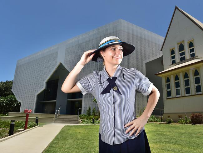 Chloe Dickinson, 17, in the new $19 million three-storey East Precinct building at St PatrickÃ•s College Townsville. Picture: Shae Beplate.