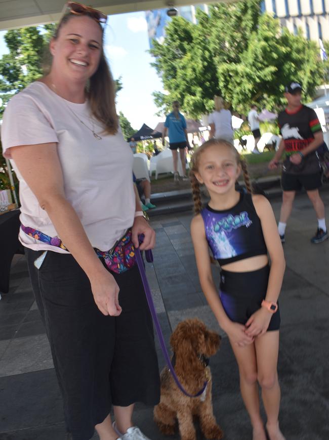 Ipswich 2023 Dog Day at Nicholas Street Precinct pictured is Christine Cocolos and Ellyana Cocolos with dog Pixie