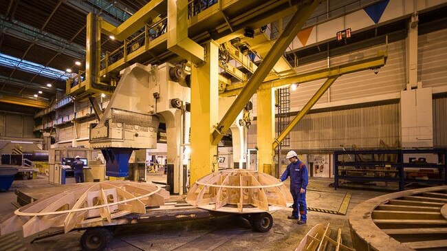 Construction work on the Suffren attack submarine at Naval Group’s shipyard in Cherbourg, France