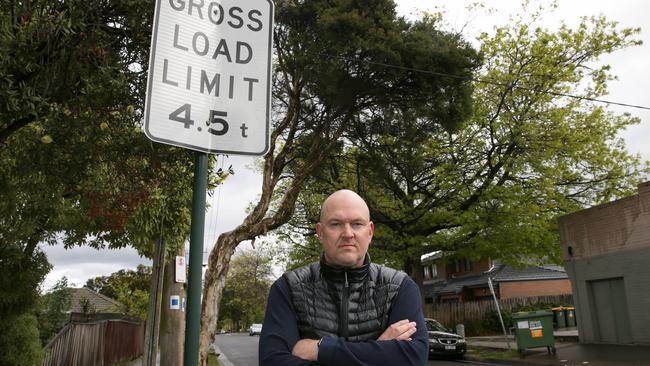 Tommy Braas is fed up with large trucks speeding down Alwyn St.