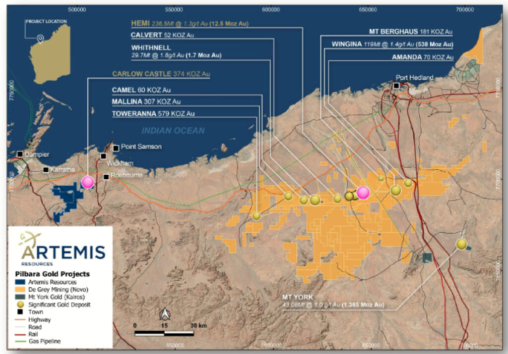 Location of Carlow in relation to Hemi and other deposits. Pic: Artemis Resources