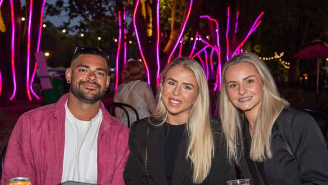 (From left) DJ McIntosh, Shannon Fagan and Mikaela Arthur. Toowoomba Carnival of Flowers Festival of Food and Wine. Friday, September 13, 2024. Picture: Nev Madsen