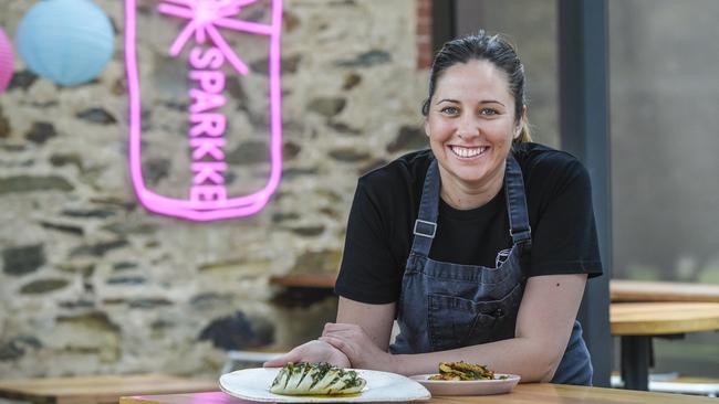 Sparkke at the Whitmore head chef Emma McCaskill will host a dinner for 18 people in the restaurant’s private dining room to raise funds for the Adelaide Hills. Picture: Roy Vandervegt/AAP