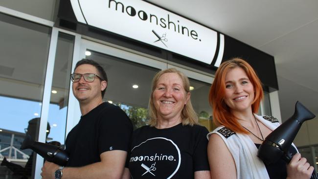 Rio, Desley and Bree Moon love to get to know their customers at Moonshine salon in North Lakes. Picture: Marcel Baum