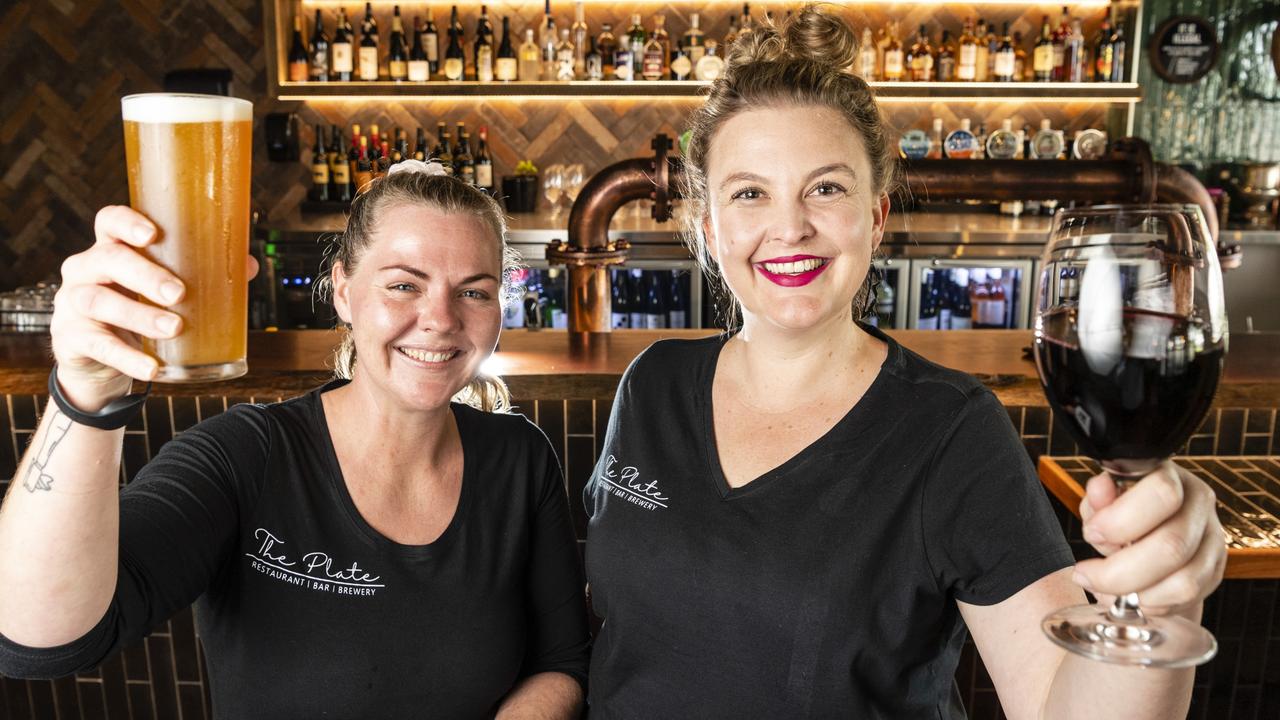 The Plate Restaurant bar manager Sharon Redding (left) and front of house manager Bianca Ricks as the Ruthven St venue prepares to open, Thursday, March 10, 2022. Picture: Kevin Farmer