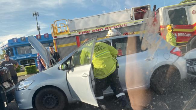 Firefighters, police and paramedics attended a four vehicle crash in Manunda on Thursday afternoon. Picture: Emily Baker