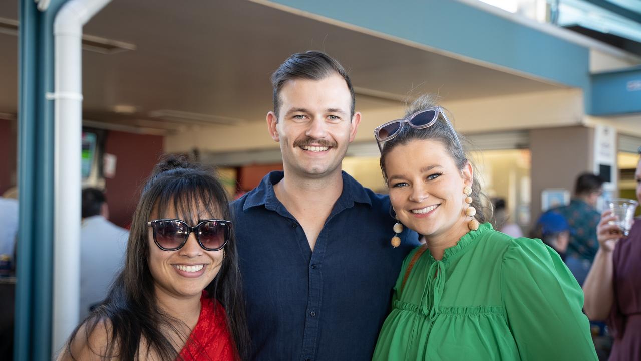 Ange Barkle, Paul Nobbs and Alice Cartwright at the Gympie Muster Races. Saturday, August 19,. 2023. Picture: Christine Schindler