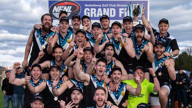 St Mary's celebrates its Division 3 premiership. Picture: Nathan McNeill.