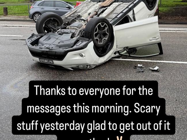 Cooper Johns posted the photo of his flipped car on his Instagram.