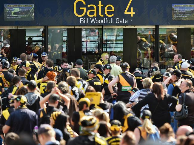 Tigers fans outside the MCG. Picture: Jason Edwards