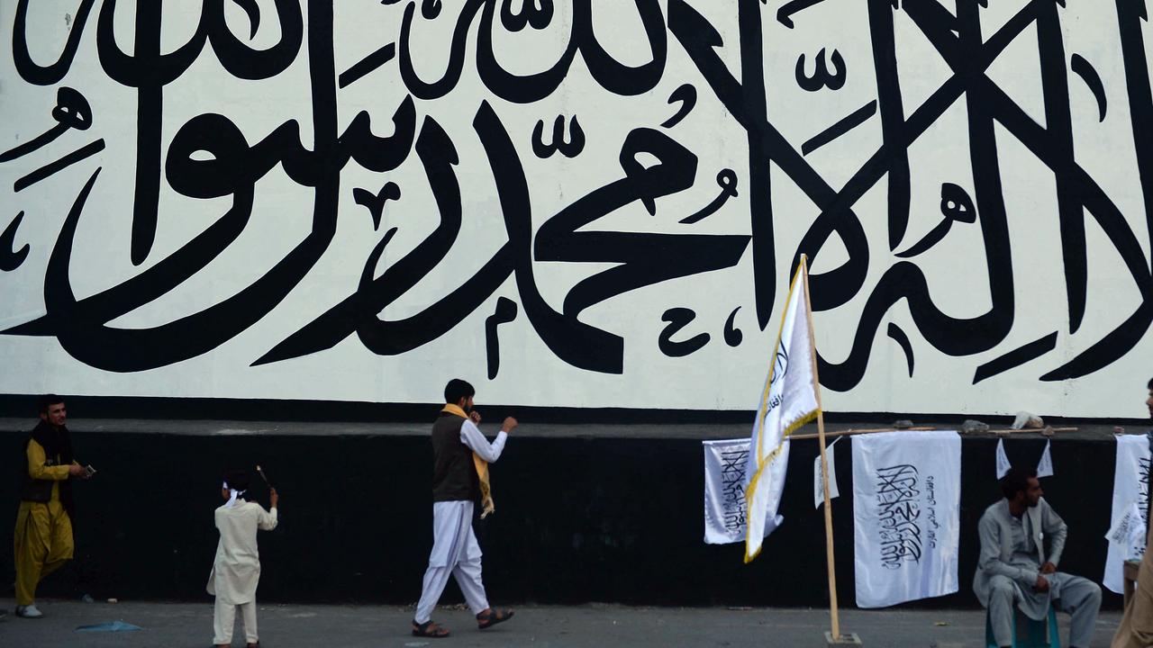 a large Taliban flag in Kabul on September 24, 2021. Picture: Hoshang Hashimi / AFP