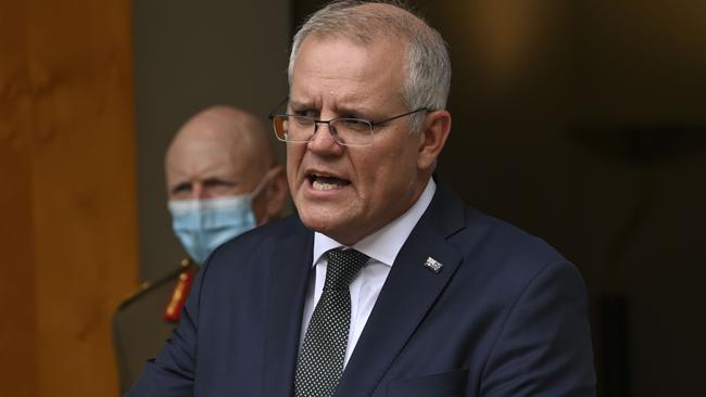 Prime Minister Scott Morrison was hung out to dry by the states after leftist outrage. Picture: Martin Ollman