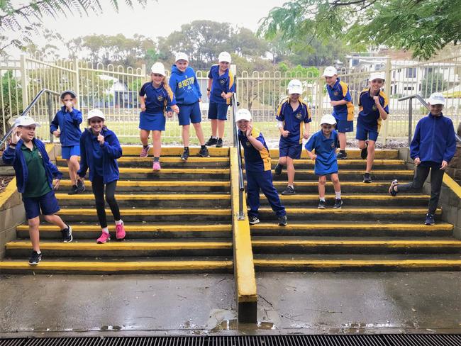 Gladstone South State School students walking as part of the GPC's Active August initiative.