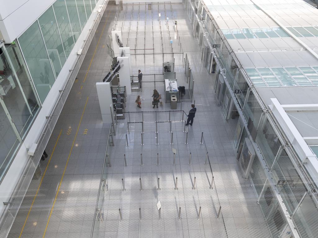 An empty security centre at Munich airport. Picture: Peter Kneffel/DPA via AP.