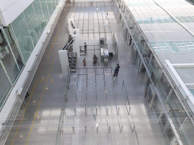An empty security centre at Munich airport. Picture: Peter Kneffel/DPA via AP.