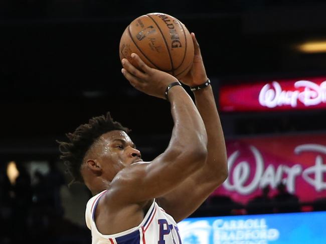 ORLANDO, FL - NOVEMBER 14: Jimmy Butler #23 of the Philadelphia 76ers is seen during a NBA game against the Orlando Magic at Amway Center on November 14, 2018 in Orlando, Florida. NOTE TO USER: User expressly acknowledges and agrees that, by downloading and or using this photograph, User is consenting to the terms and conditions of the Getty Images License Agreement.   Alex Menendez/Getty Images/AFP == FOR NEWSPAPERS, INTERNET, TELCOS & TELEVISION USE ONLY ==