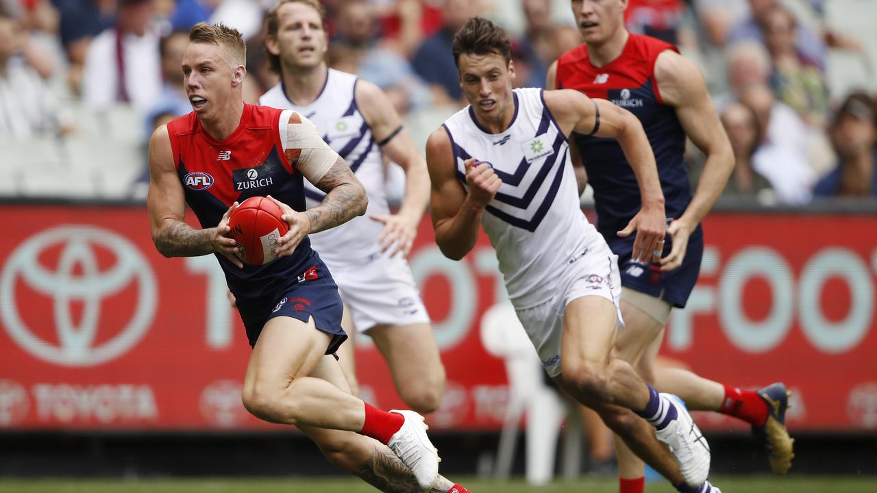 Melbourne’s James Harmes is out for six weeks with a broken wrist. Picture: Dylan Burns/AFL Photos via Getty Images