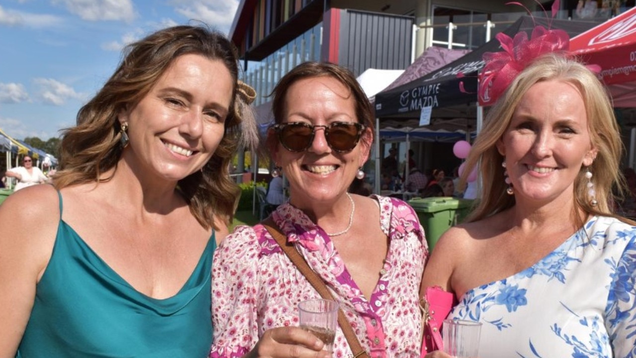 Karina Yates, Carol Caffine and Robbie Jacobs at The Gympie Times Ladies Race Day.