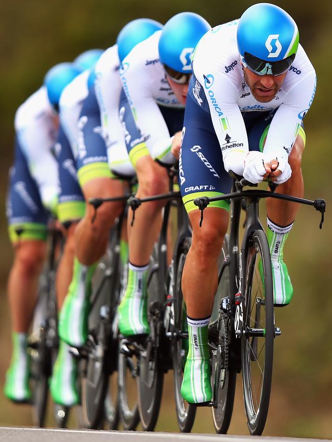 Svein Tuft of Canada leads the Orica GreenEDGE team.