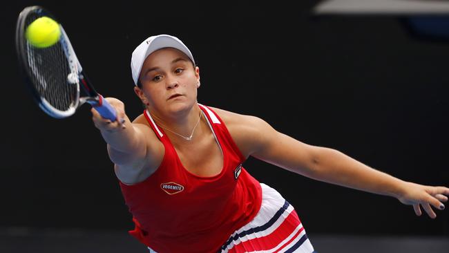 Ash Barty at full stretch. Picture: Michael Klein