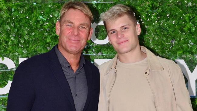 Shane and Jackson Warne at the All In For Charity Poker Night at the Melbourne Museum. Picture: Supplied