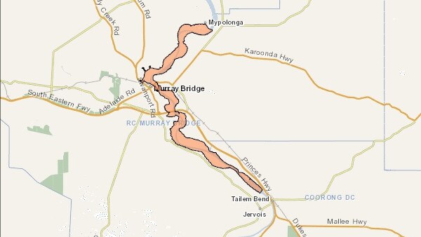 Low-lying areas between Mypolonga to Tailem Bend including Murray Bridge told to prepare to evacuate. Picture: SES SA