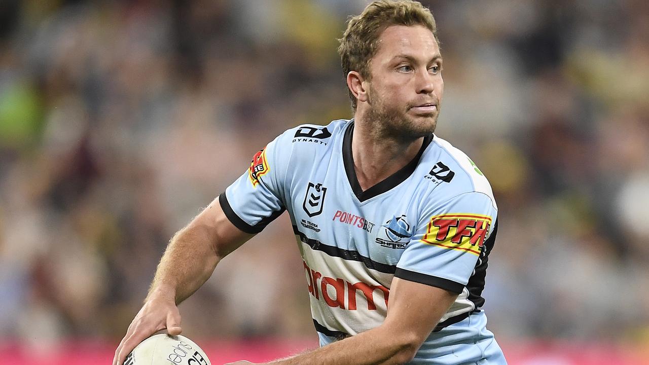 Matt Moylan is backing himself to win a starting role in the halves for the Sharks. Picture: Ian Hitchcock/Getty Images