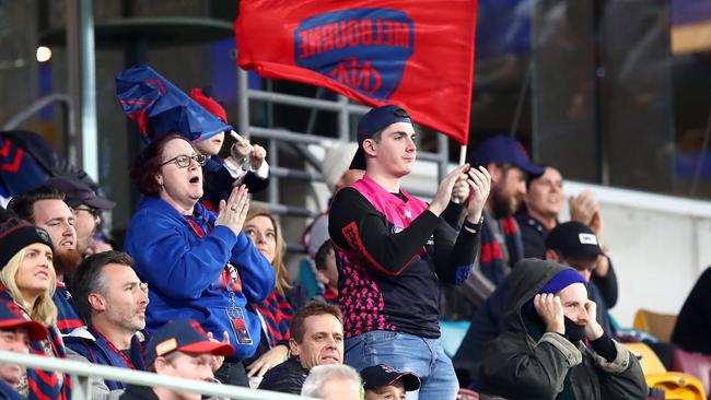 Demons fans at the Gabba on Thursday night for the Melbourne-Port Adelaide game. Picture: Getty Images