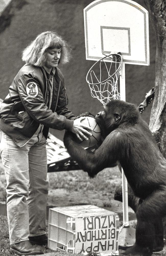 Mzuri and his keeper play basketball.