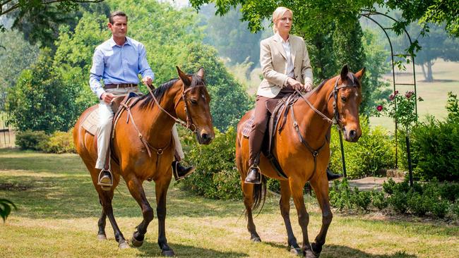 Actors Brett Climo and Marta Dusseldorp filming a scene in the Macarthur area.