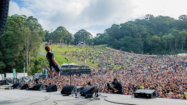 ‘We are The Chats from the Sunshine Coast, Queensland’, Eamon Sandwith told the Splendour in the Grass crowd before the group fired through something like 22 songs in 38 minutes. Picture: Ian Laidlaw