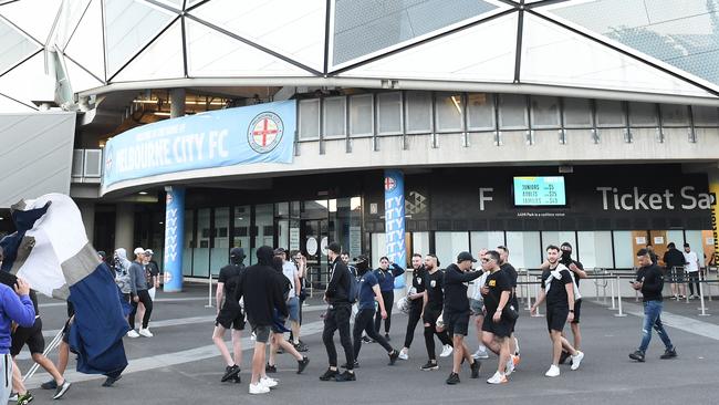 Fan walkout during Melbourne Derby at AAMI Park. Picture: Josie Hayden