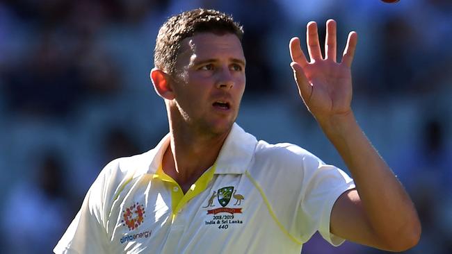 Josh Hazlewood is battling to be fit for the World Cup. Picture: AFP