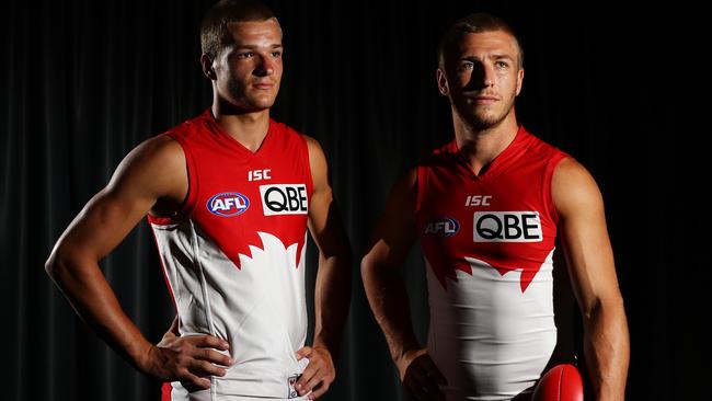 Brothers Brandon and Kieren Jack ahead of the Sydney Swans 2015 AFL season at Moore Park, Sydney. Pic Brett Costello