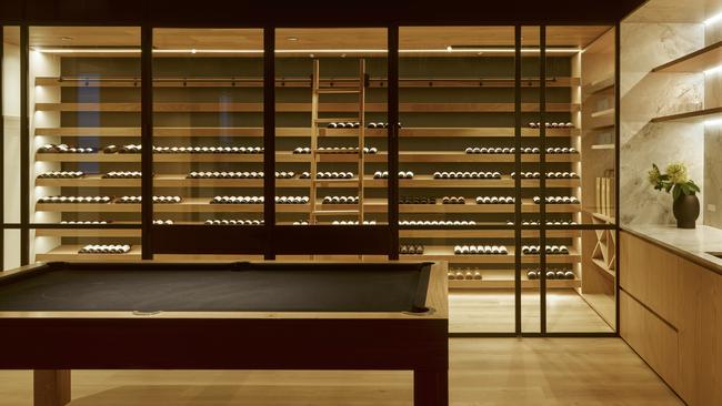 A photo of a finished wine cellar and games room in a house at Noosa Heads, part of the growing post-Covid trend to make homes self-contained retreats. Picture: Shaun Lockyer Architects