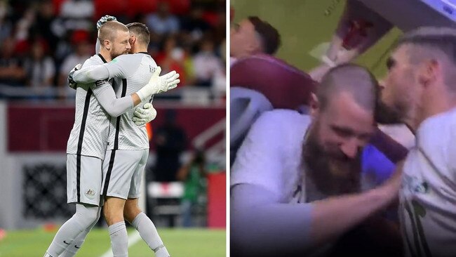 Andy Redmayne and Mat Ryan embrace. Photo: Mohamed Farag Getty and Instagram, Maty Ryan.