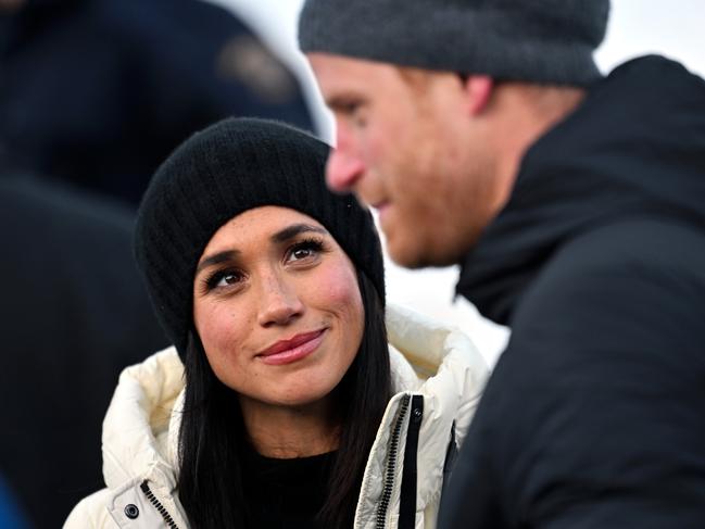 VANCOUVER, BRITISH COLUMBIA - FEBRUARY 10: Meghan, Duchess of Sussex and Prince Harry, Duke of Sussex attend the Skeleton Finals during day two of the 2025 Invictus Games on February 10, 2025 in Whistler, British Columbia. (Photo by Samir Hussein/WireImage)