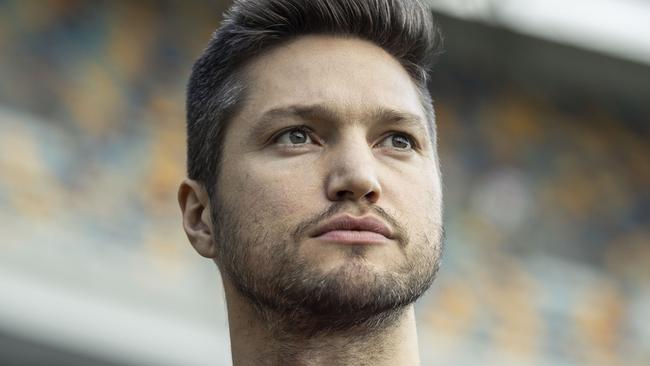 Brisbane Lions player Stef Martin poses for a photograph during a media opportunity at the Gabba in Brisbane, Tuesday, Aug 27, 2019. (AAP Image/Glenn Hunt) NO ARCHIVING