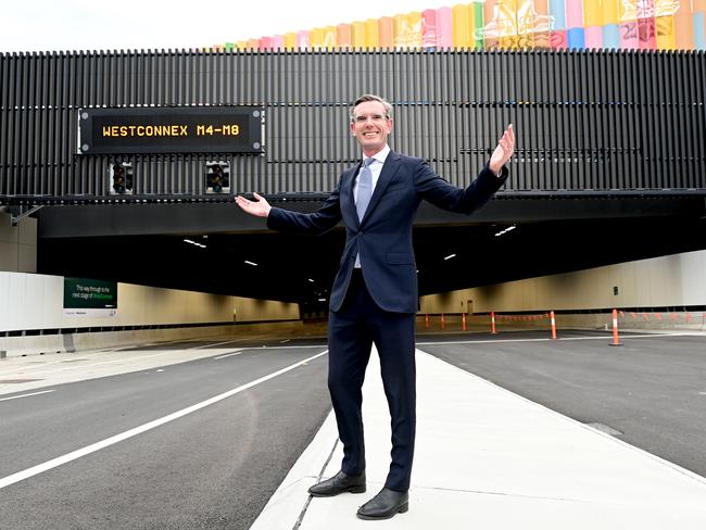 Premier Dominic Perrottet at WestConnex has vowed to increase the new motorway’s speed limit. Picture: Jeremy Piper