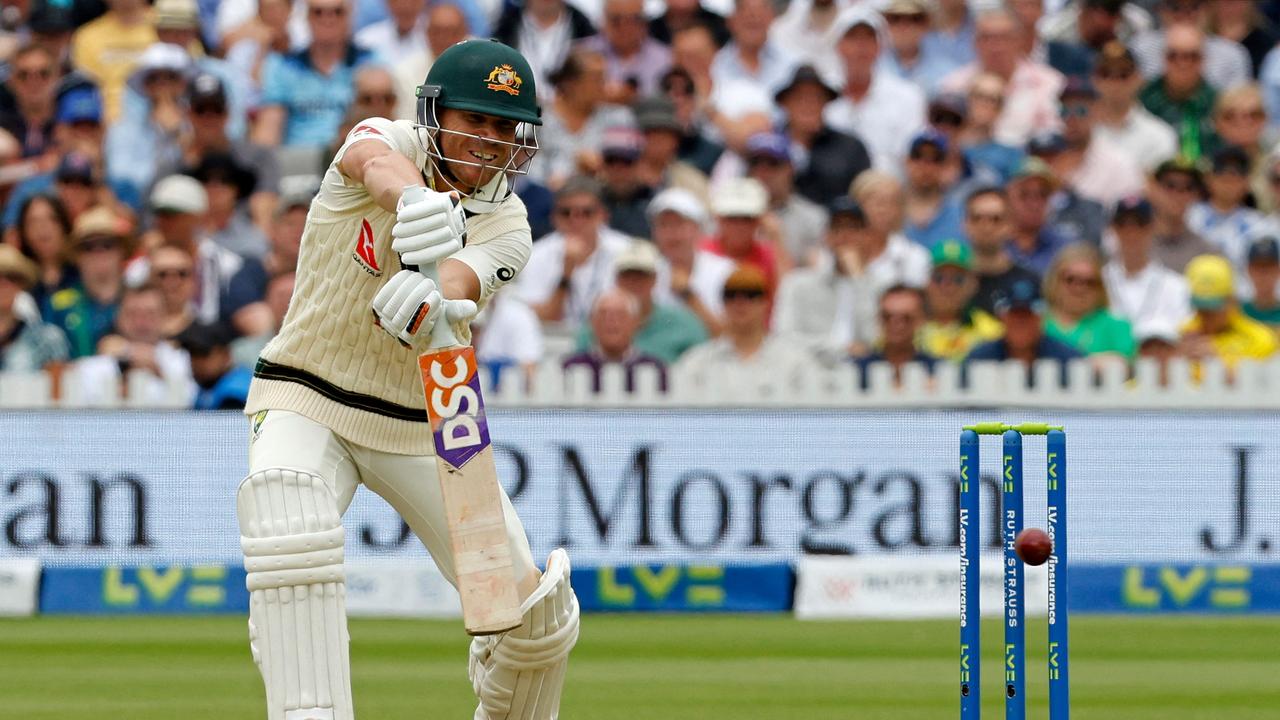 Australia's David Warner plays a shot for four runs. Picture: AFP