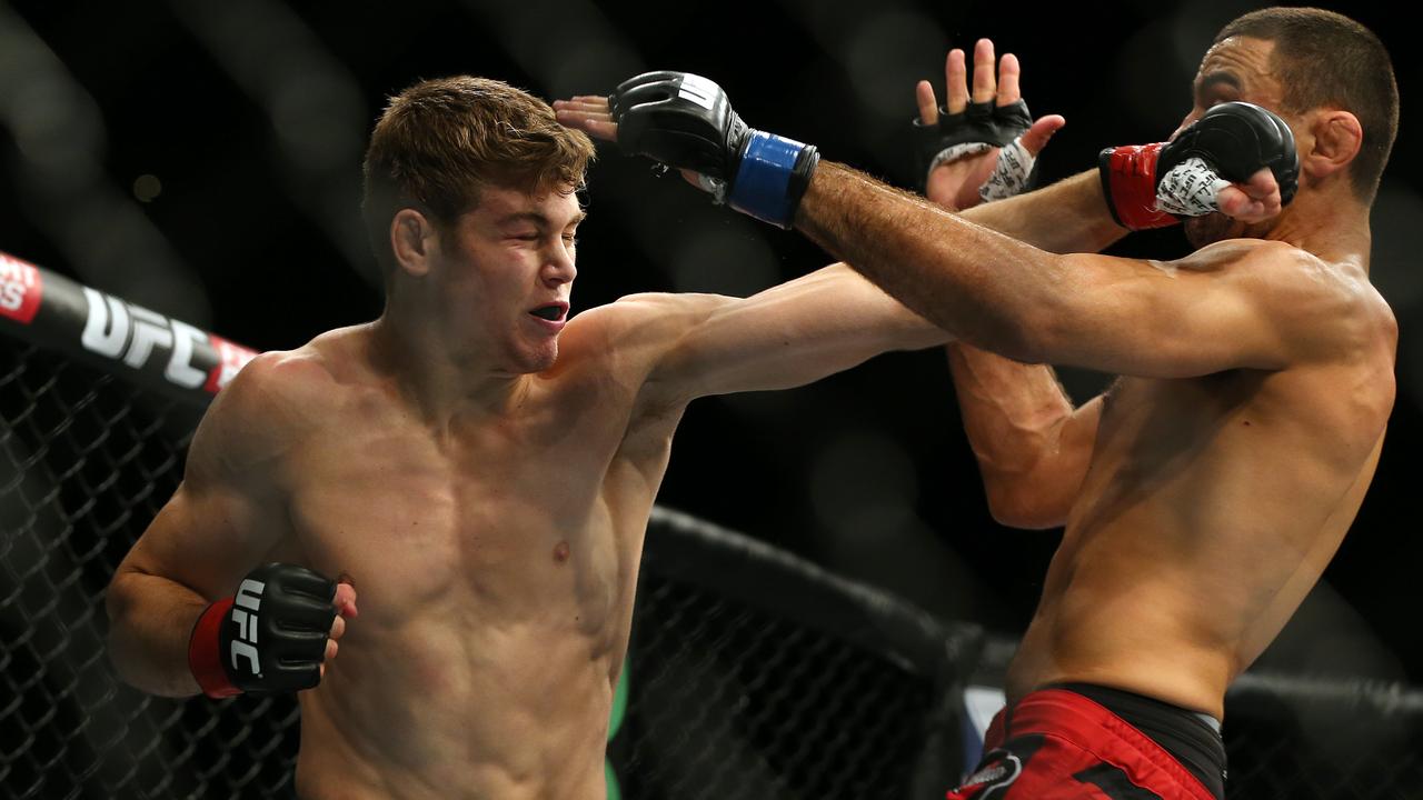 UFC Fight Night Sydney at All Phones Arena in Homebush. MMA sensation from Australia Jake Matthews (left) defeats Vagner Rocha from USA via submission in the 2nd round.