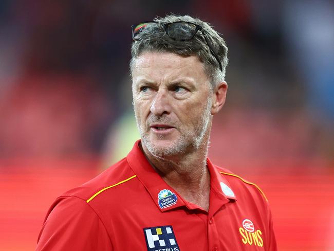 GOLD COAST, AUSTRALIA - APRIL 13: Damien Hardwick, Senior Coach of the Suns during the round five AFL match between Gold Coast Suns and Hawthorn Hawks at People First Stadium, on April 13, 2024, in Gold Coast, Australia. (Photo by Chris Hyde/Getty Images)