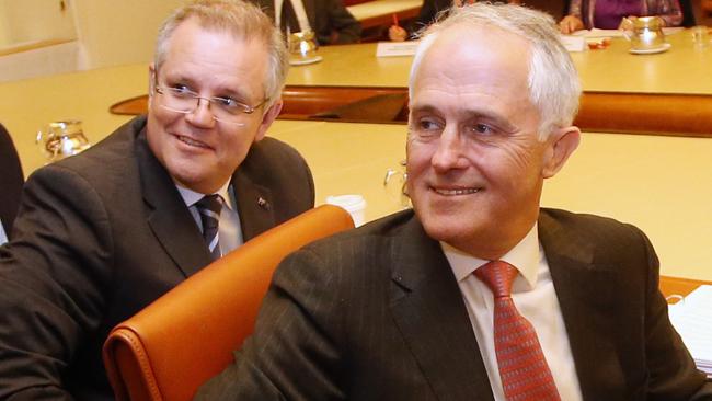 Job ID PD538211. The Prime Minister Malcolm Turnbull with Treasurer Scott Morrison during a picture opportunity with key economic leaders at Parliament House in Canberra. Photo by Gary Ramage