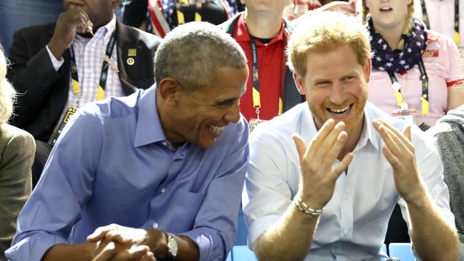 TORONTO, ON - SEPTEMBER 29:  Former U.S. President Barack Obama and Prince Harry on day 7 of the Invictus Games 2017 on September 29, 2017 in Toronto, Canada.  (Photo by Chris Jackson/Getty Images for the Invictus Games Foundation )