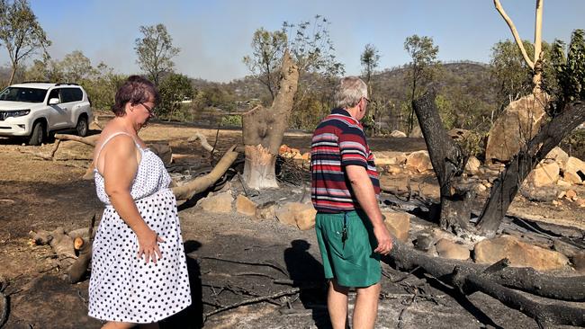 Jenny and Darryl Andersen inspect the damage at their Kabra property. Picture: Vanessa Marsh